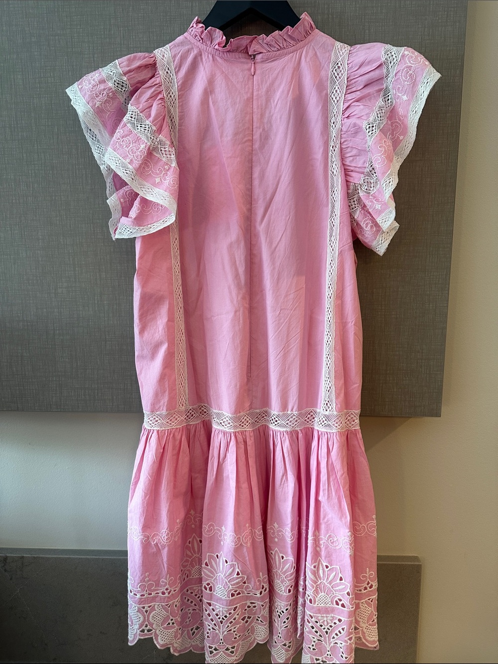 Pink Lace-Trim Ruffled Neck Formal Dress - Picture 7 of 10